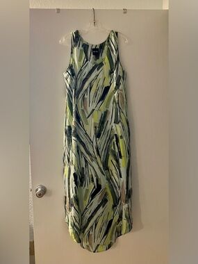 NIC+ZOE Green and White Abstract Print Sleeveless Maxi Dress